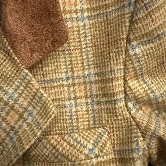 Forenza Vintage 80s Tweed Plaid Wool Leather Collar Hip Pockets Blazer Sz 4 - Picture 7 of 9